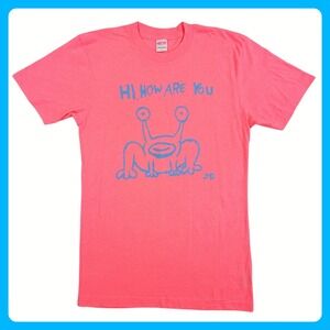 American Apparel "Hi How Are You" Shirt Women's S Neon Pink Daniel Johnston USA